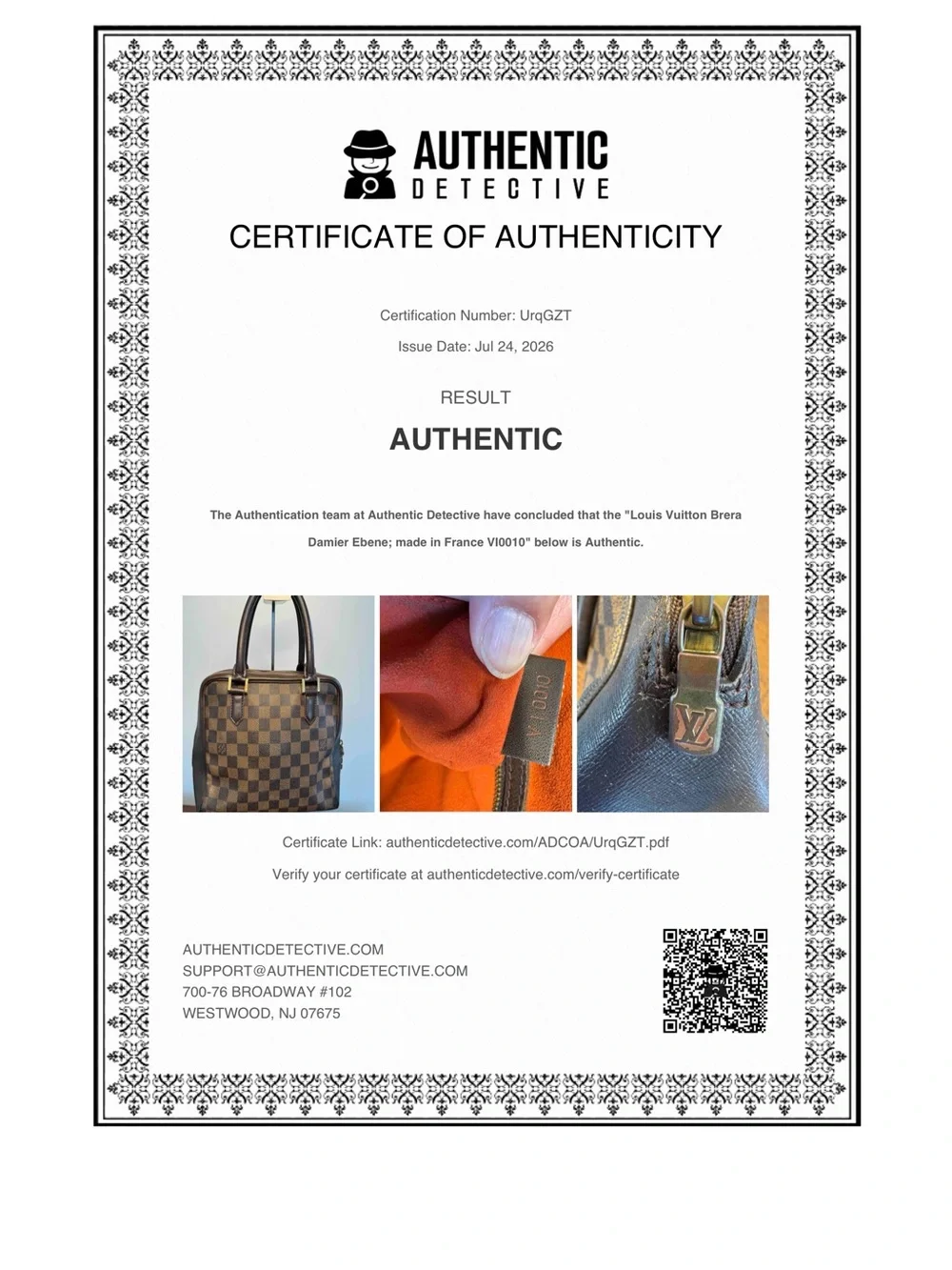 Louis Vuitton Vintage Damier Ebena Brera Top Handle Satchel with COA